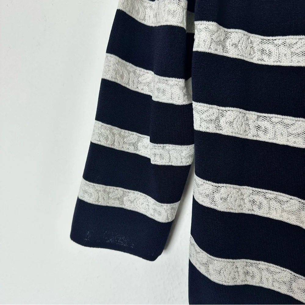 Exclusively Misook Striped Ruffled Cardigan Sweater Women XS Blue White Designer
